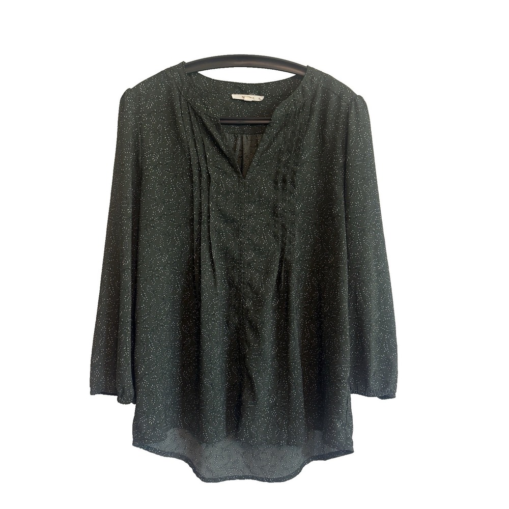Womens Green Pleated 3/4 Sleeve Top XL 3/4 Sleeve Flowy Peasant Cottagecore